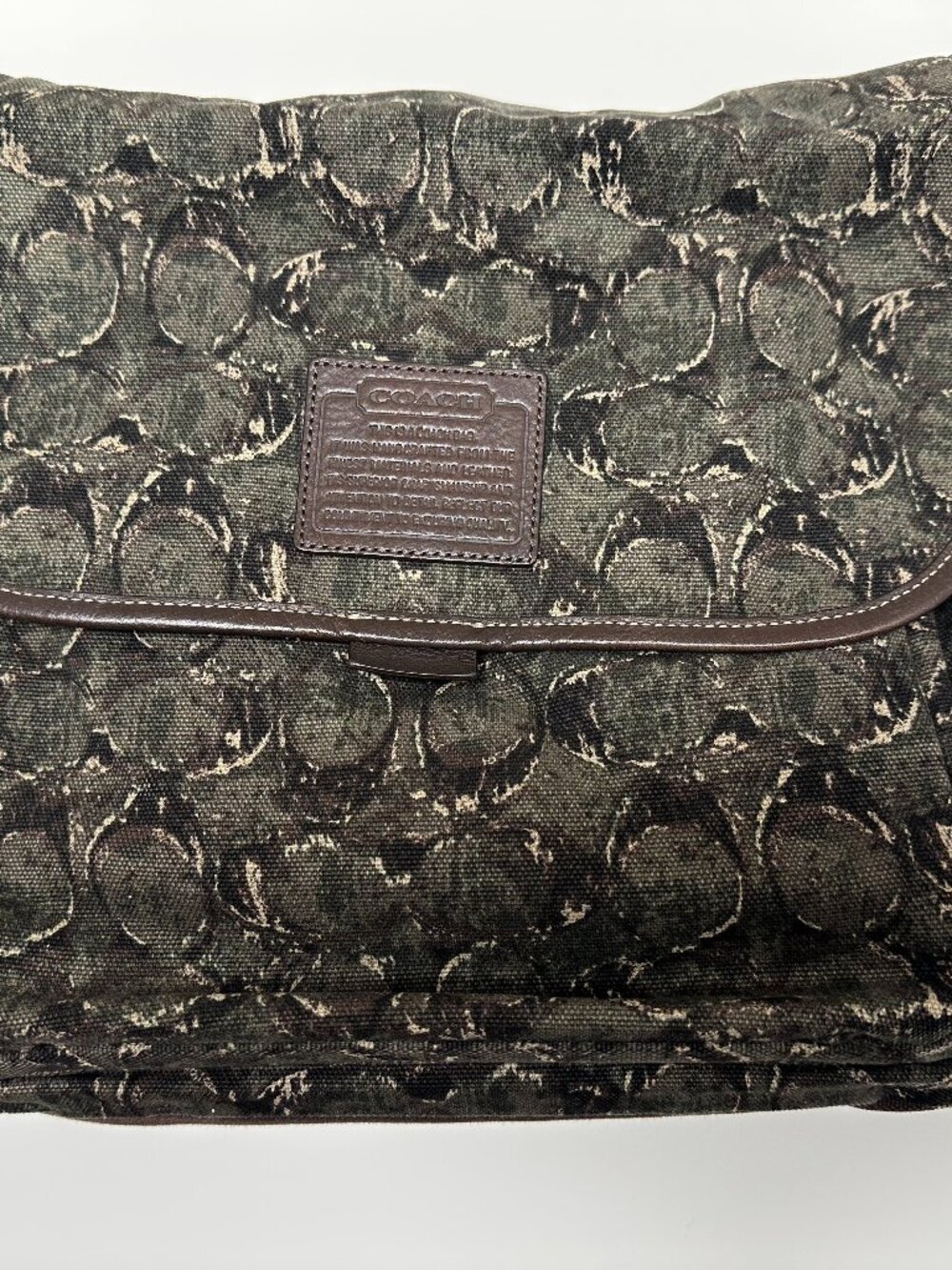 COACH Heritage Web Green Brown Canvas Logo Leather Messenger Bag #F70627